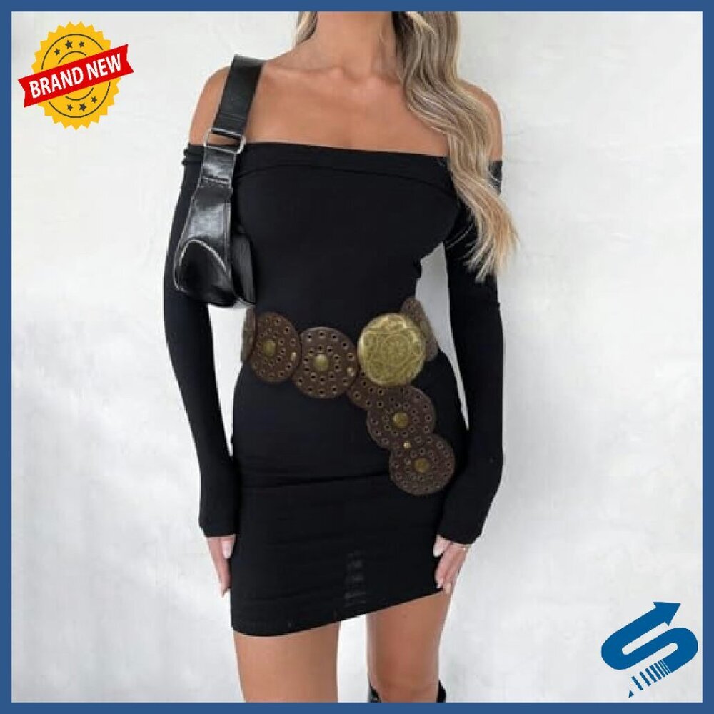Wide Disc Belt Western Style PU Leather Adjustable 45-59in Length - Picture 3 of 6